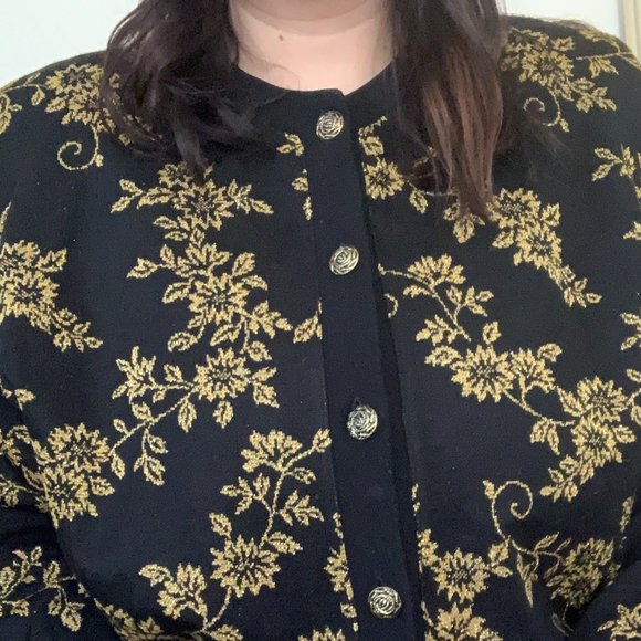Vintage Black + Gold Floral Cottagecore Cardigan SZ XL - Picture 10 of 14